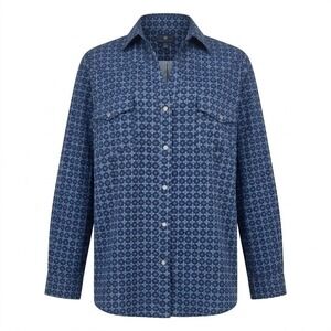 NEW Roper Women's Plus 1X Blue Geometric Floral Pearl Snap Western Shirt